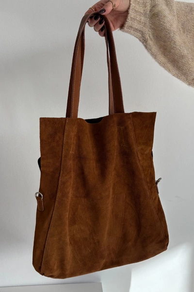 Zamszowa Torebka Shopper Camel Miraya