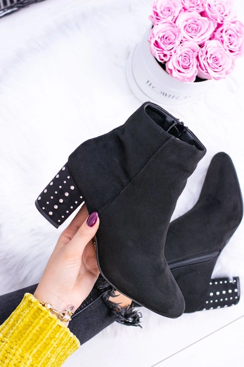 Ciepłe Damskie Botki Na Słupku Czarne Jokasta