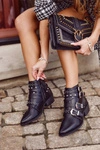 Botki Damskie Kowbojki z Klamrami Czarne West