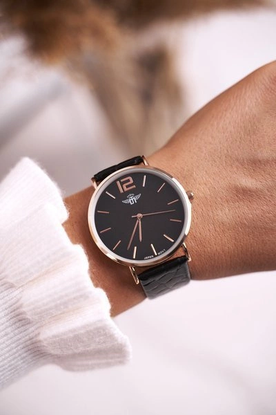 Damski Zegarek Michael John Czarny Różowe Złoto Dora