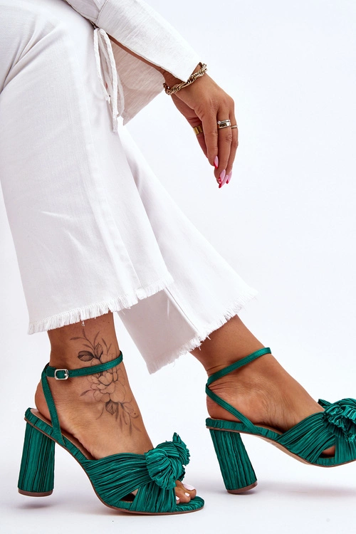 Modne Sandały Z Kokardą Na Obcasie Zielone Callum