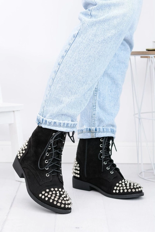 Botki Damskie Lu Boo Zamszowe Czarne Workery z Ćwiekami Tension