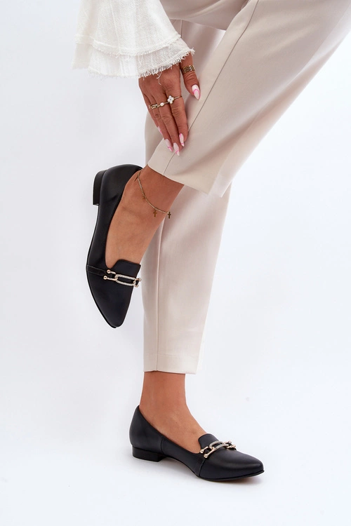 Zazoo 2885 Skórzane Baleriny Z Ozdobą Czarne