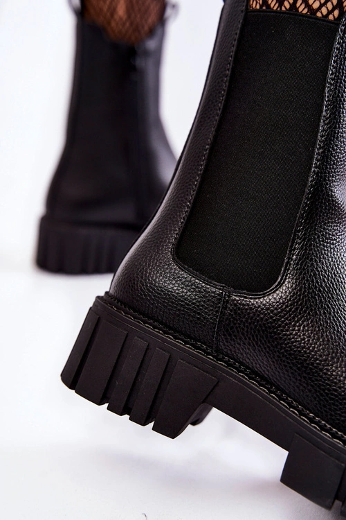 Skórzane Damskie Botki Na Platformie Czarne Bente