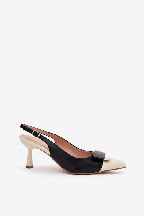 Eleganckie Szpilki Z Ozdobą Eko Skórzane Czarne Ottoles