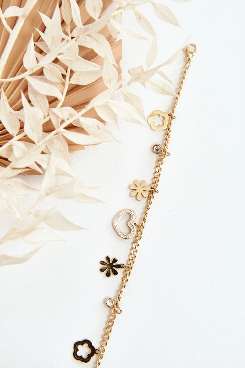 Modna Bransoletka Z Kwiatami I Sercem Złota