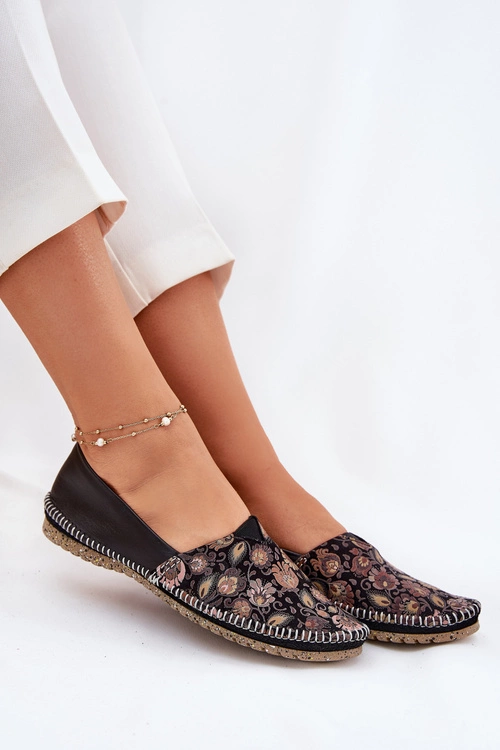 Skórzane Wzorzyste Baleriny Maciejka T1929-71 Czarne