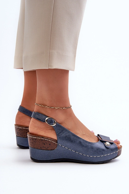 Damskie Lekkie Sandały Na Koturnie Comfort Shoes Niebieskie Efravia