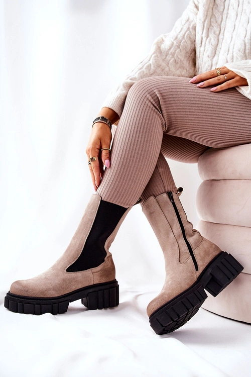 Skórzane Botki Workery Laura Messi Jasnobeżowe 2421