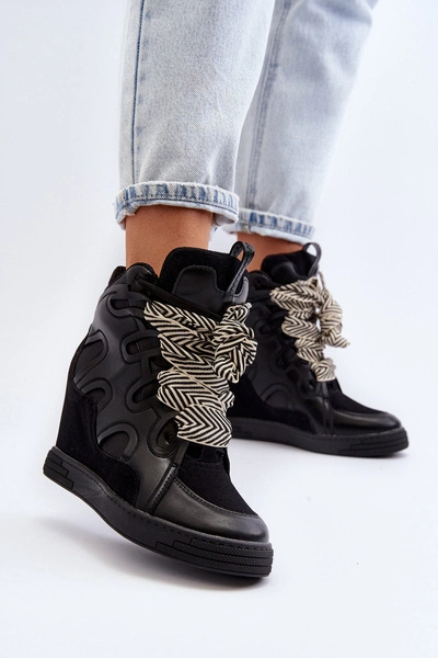 Damskie Sneakersy Na Koturnie Czarne Leoppa