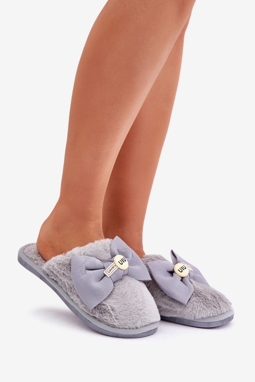 Kapcie Damskie Z Futerkiem I Kokardą Szare Olfedi