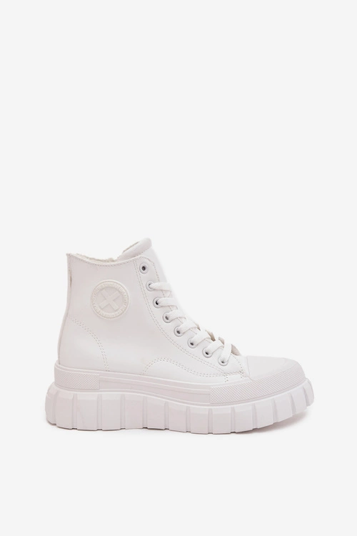 Ocieplane Wysokie Trampki Damskie Na Platformie Zamek Białe Sarira