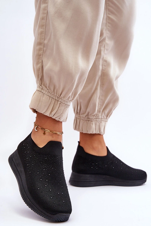 Damskie Wsuwane Buty Sportowe Z Dżetami Czarne Gianni