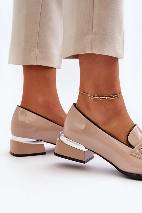 Damskie Lakierowane Półbuty Na Niskim Obcasie Beżowe Albreide