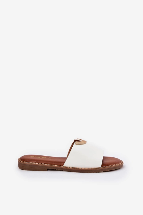 Klapki Damskie Eko Skórzane Z Ozdobnymi Detalami Białe Mevith