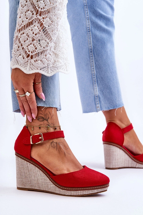 Damskie Klasyczne Sandały Na Koturnie Czerwone Malani