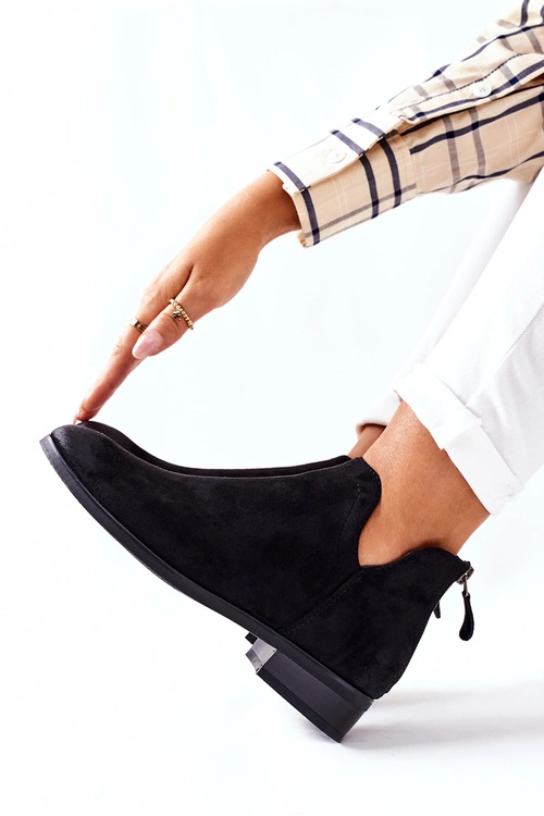 Zamszowe Damskie Botki Ocieplane Czarne Joaliene