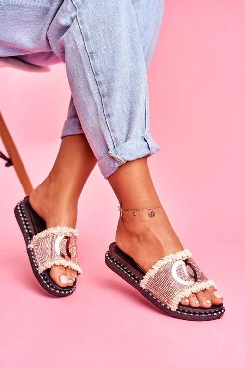 Damskie Klapki Z Kryształkami Różowe Złoto Valley