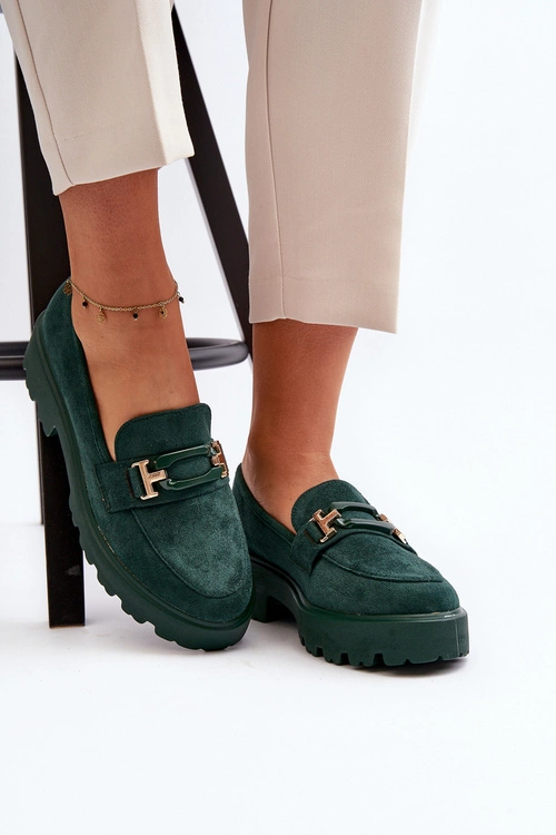 Mokasyny Damskie Z Ozdobą Ciemnozielone Omavia