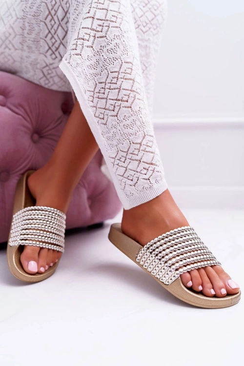 Damskie Klapki z Koralikami Złote Elavi