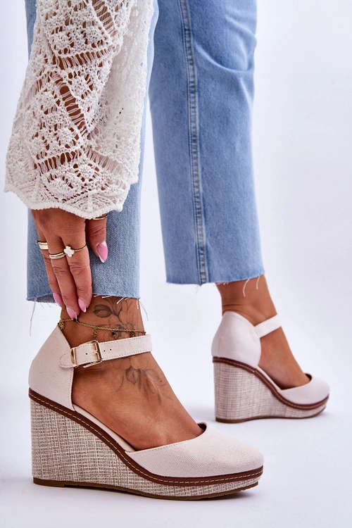 Damskie Klasyczne Sandały Na Koturnie Beżowe Malani