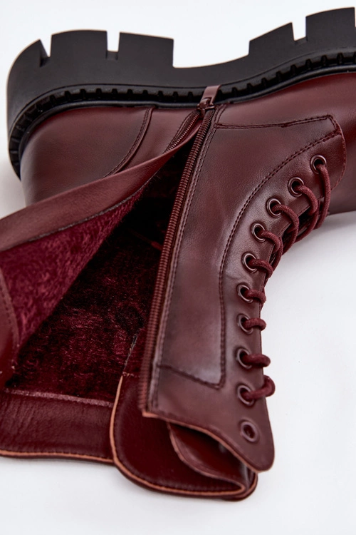 Ocieplane Botki Wokrery Damskie Z Ozdobą Bordowe Melisse