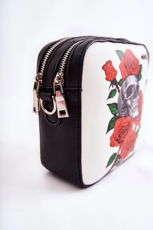 Skórzana Torebka Listonoszka W Print GOE ZNJ012 Czarno-Biała