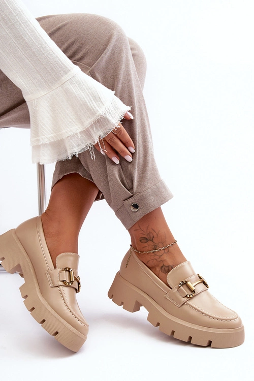 Damskie Półbuty Loafery Z Ozdobą Beżowe Peuria