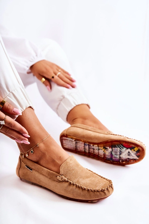 Zamszowe Mokasyny Damskie Ciemnobeżowe Millare