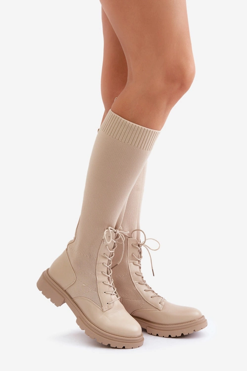 Wsuwane Kozaki Ze Skarpetkową Cholewką Beżowe Iranel