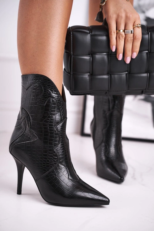 Botki Damskie Na Szpilce Kowbojki Czarne Estella