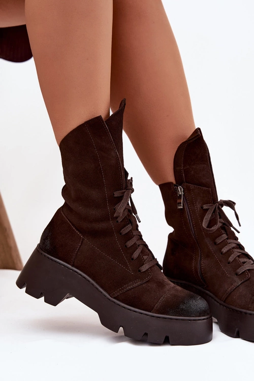 Botki Workery Damskie Z Naturalnego Zamszu Zazoo 976 Czekoladowe