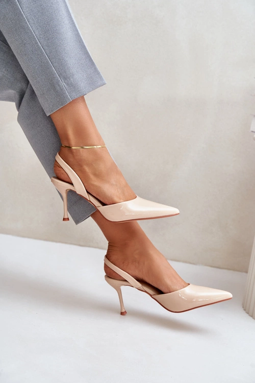Lakierowane Szpilki Z Odkrytą Piętą Beżowe Emmizola