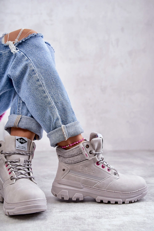 Damskie Ocieplane Botki Trapery Lee Cooper LCJ-22-01-1373 Szare