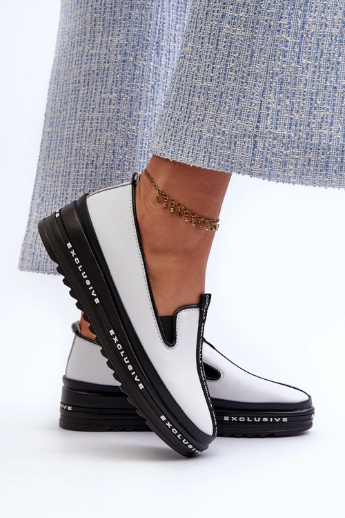 Skórzane Półbuty Damskie Na Platformie S.Barski LR260 Białe