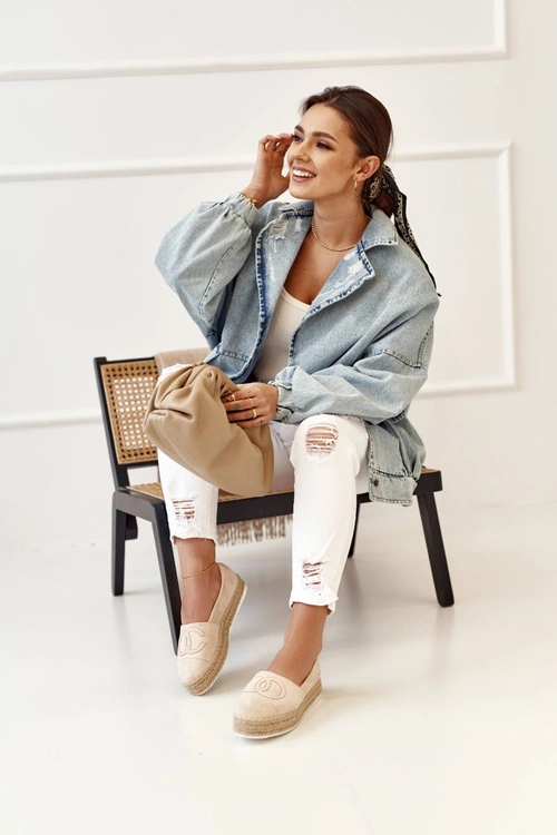 Damskie Espadryle Na Słomkowej Platformie Beżowe Febi