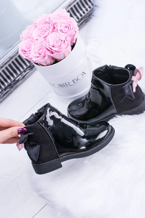 Czarne Dziecięce Botki Ocieplane Z Suwakiem Lakierowane Small Diana