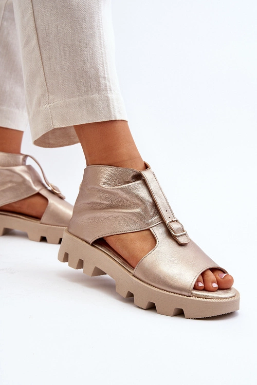 Zazoo 999 Skórzane Sandały Damskie Z Zamkiem Złote