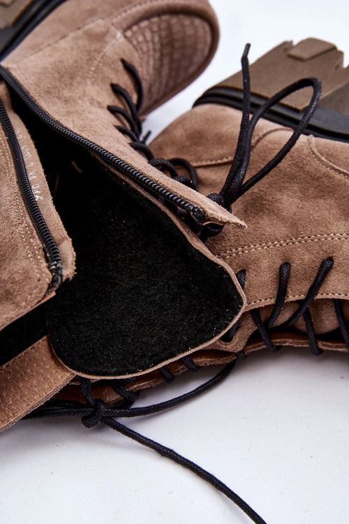 Zamszowe Damskie Ocieplane Botki Trapery Jasnobrązowe Lemar Rehin