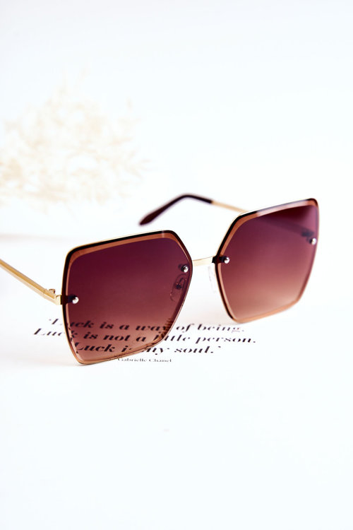 Duże Okulary Przeciwsłoneczne Kwadratowe V180005 Brązowo-Złote