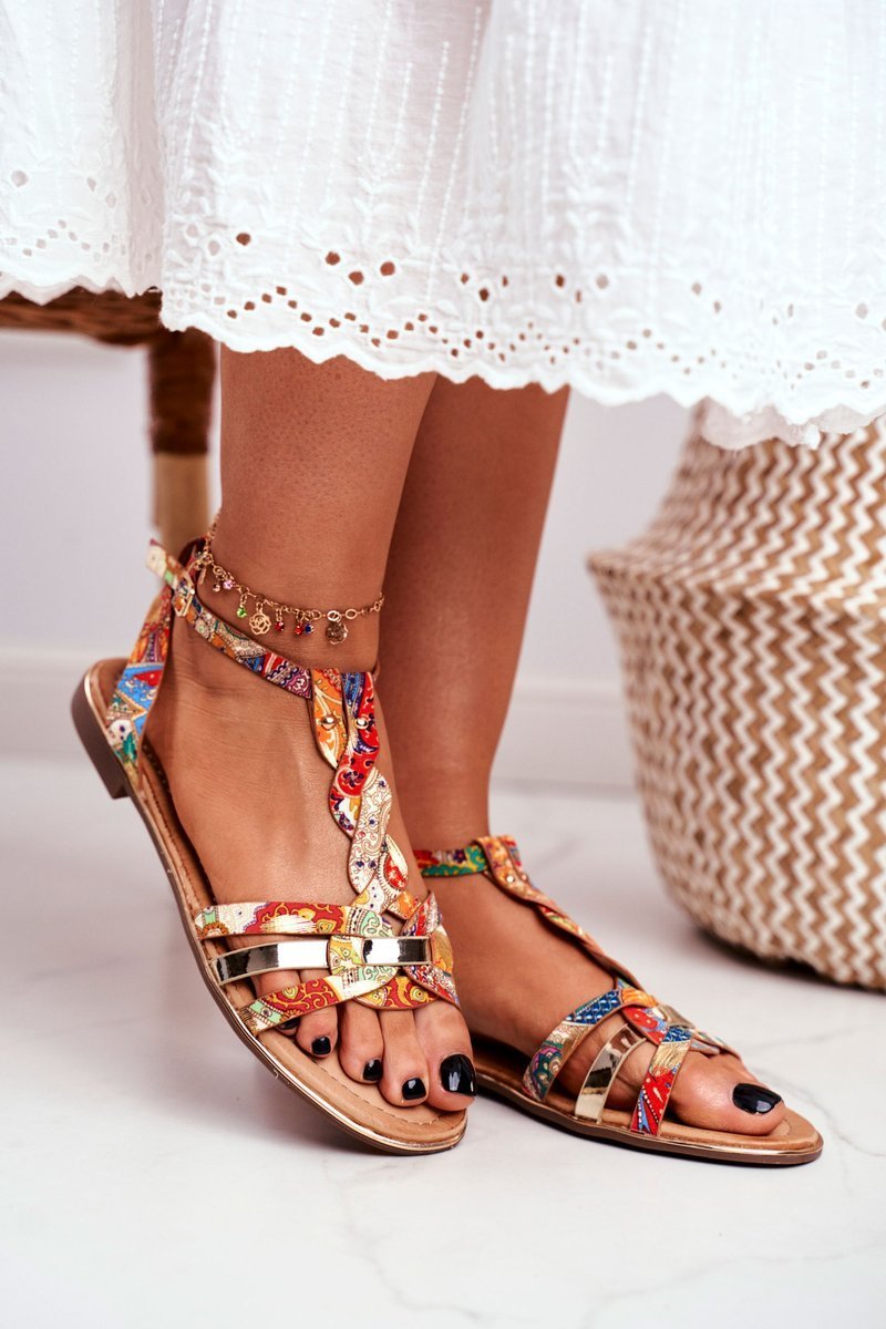 Eleganckie Sandały Z Kwiatowym Wzorem Pomarańczowe Brooke