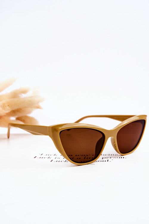 Modne Okulary Przeciwsłoneczne Kocie Oko V090169 Ciemnobeżowe