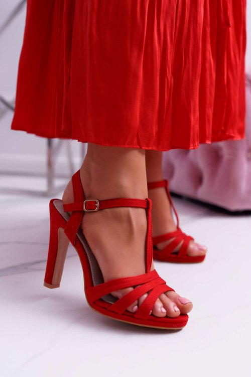 Sandały Damskie Zamszowe Czerwone Silela 