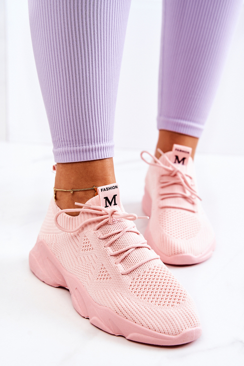 Sportowe Buty Sneakersy Materiałowe Różowe Nolene