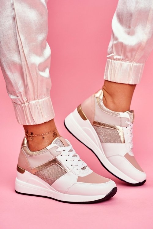 Sportowe Damskie Buty Sneakersy Biało Różowe Dillion