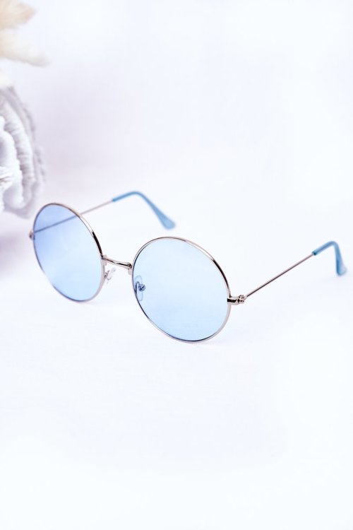 Srebrne Okulary Lenonki Z Niebieskimi Szkłami